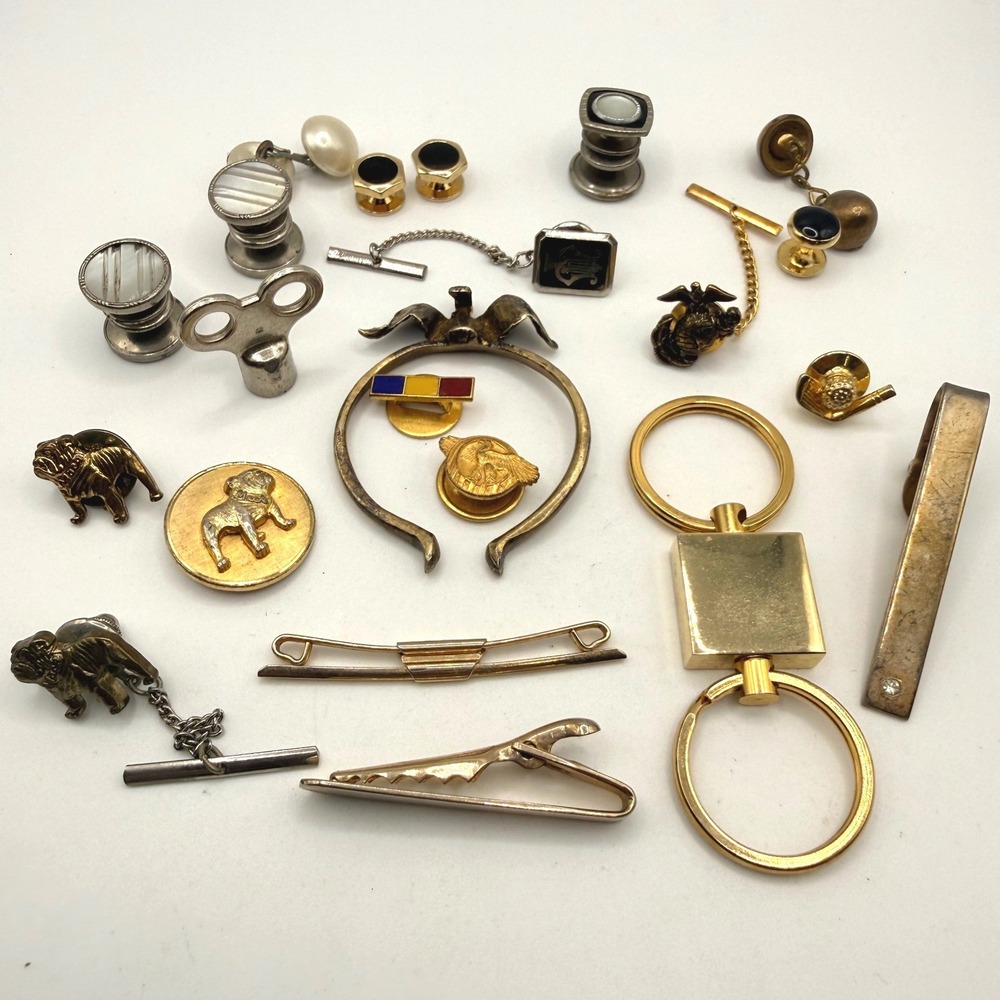 Eclectic Grandpa Junk Drawer Items Key Chain Military Buttons Cufflinks Etc